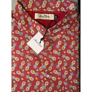 Henri Costa Coastal Red Pineapple w/ Shades Print Hawaiian Shirt Size LARGE NWT